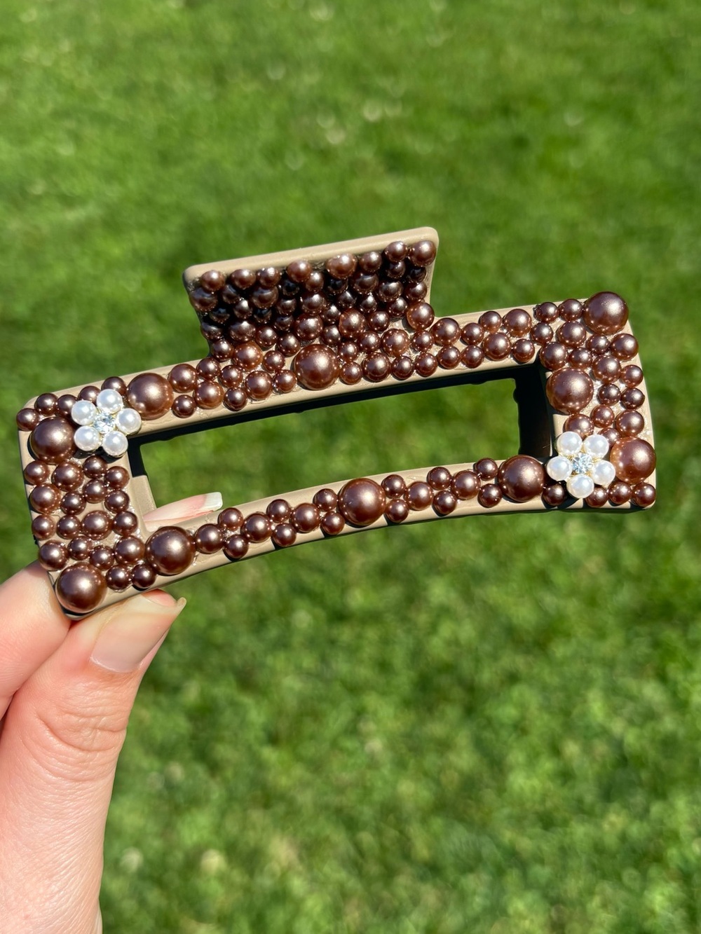 Handmade Brown Pearl Embellished Claw Clip